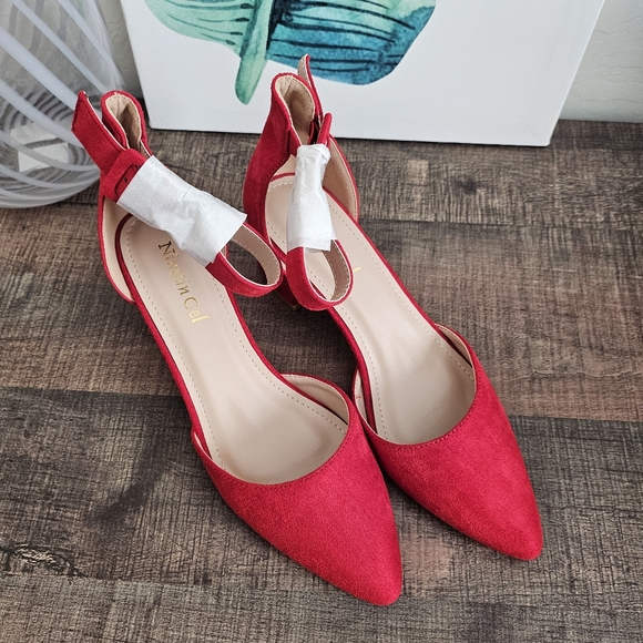 🆕️Women Closed Toe Pointed Heels Low Block Chunky Pumps in Red SZ 7 - Picture 3 of 10